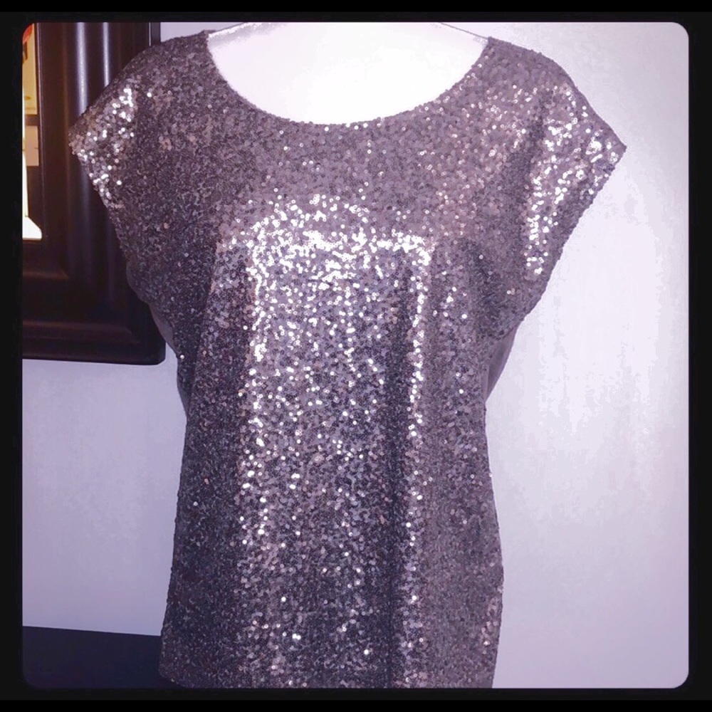 Petite Gunmetal Halogen Sequined Top
